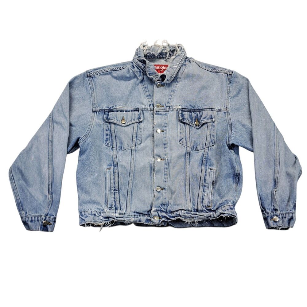 Wrangler Hero Denim Jacket Men’s XL Light Wash Distressed Frayed Trucker Jean